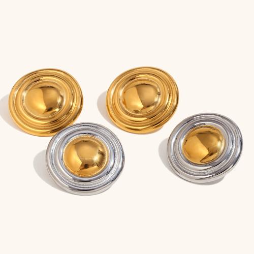 Stainless Steel Stud Earrings 304 Stainless Steel Round plated for woman nickel lead & cadmium free Sold By Pair