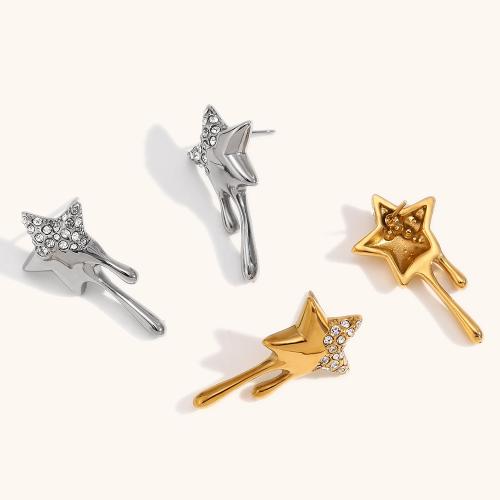 Stainless Steel Stud Earrings 304 Stainless Steel Star plated for woman & with rhinestone nickel lead & cadmium free Sold By Pair