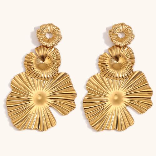 Stainless Steel Drop Earring 304 Stainless Steel Ginkgo Leaf gold color plated for woman Sold By Pair