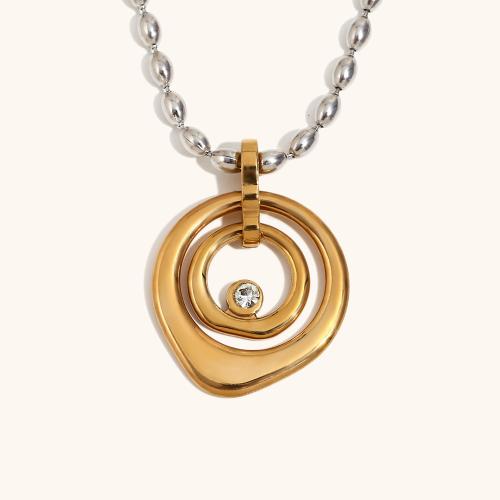 Stainless Steel Jewelry Necklace 304 Stainless Steel Slightly Round gold color plated for woman & with rhinestone Sold By PC