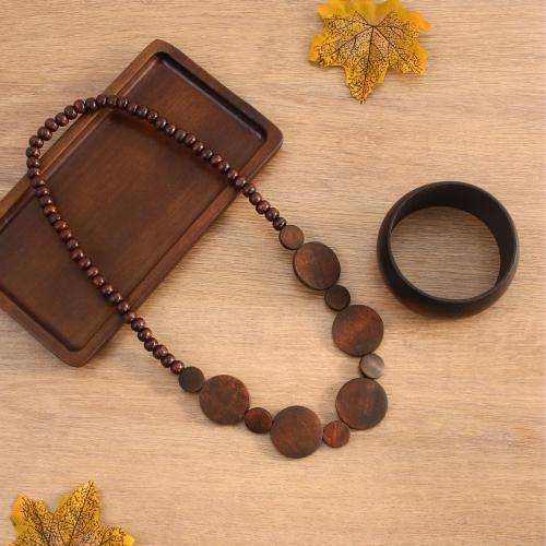 Jewelry Sets bangle & necklace Wood 2 pieces & fashion jewelry brown Sold By Set