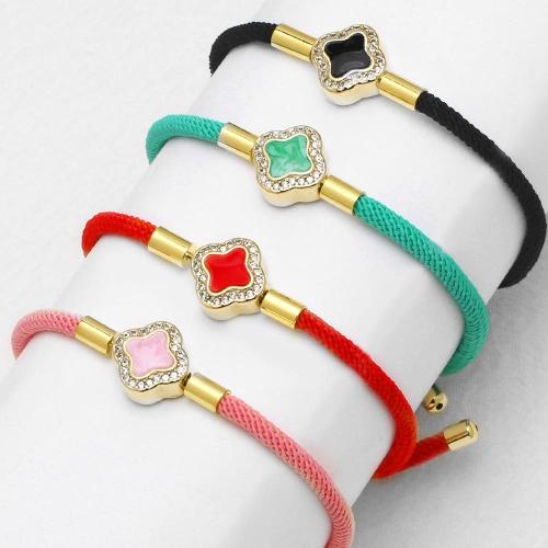 Cubic Zirconia Micro Pave Brass Bracelet Nylon Cord with Brass fashion jewelry & micro pave cubic zirconia & enamel Sold By PC