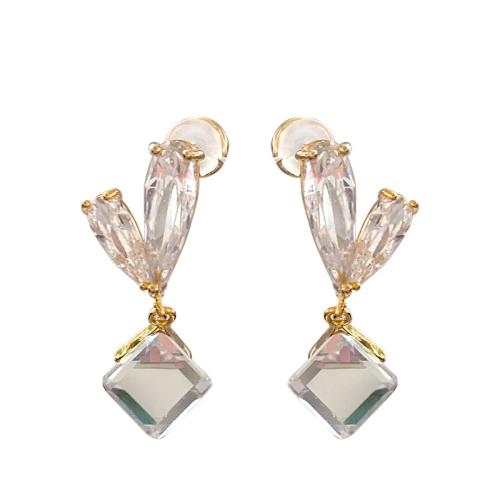 Boucles d'oreilles en laiton zircon cubique pavent, Placage de couleur d'or, bijoux de mode & pavé de micro zircon, Or, protéger l'environnement, sans nickel, plomb et cadmium, 30x12mm, Vendu par paire