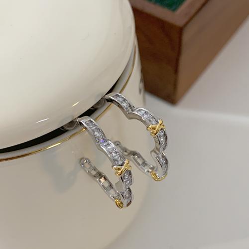 Brass Stud Earring silver color plated fashion jewelry & with rhinestone silver color nickel lead & cadmium free 26mm Sold By Pair