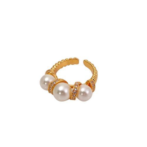 Brass Finger Ring with Plastic Pearl plated fashion jewelry & with rhinestone nickel lead & cadmium free The inner diameter is about 1.8cm Sold By PC