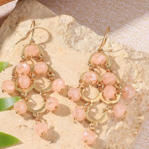 Boucles d'oreilles pendantes en laiton, avec cristal, Placage de couleur d'or, bijoux de mode, rose, protéger l'environnement, sans nickel, plomb et cadmium, Vendu par paire