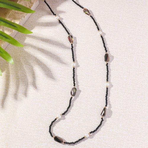 Natural Gemstone Necklace with Plastic Pearl fashion jewelry black Length 153 cm Sold By PC