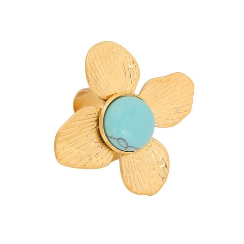 Stainless Steel Finger Ring 304 Stainless Steel Flower plated fashion jewelry & for woman golden Sold By PC