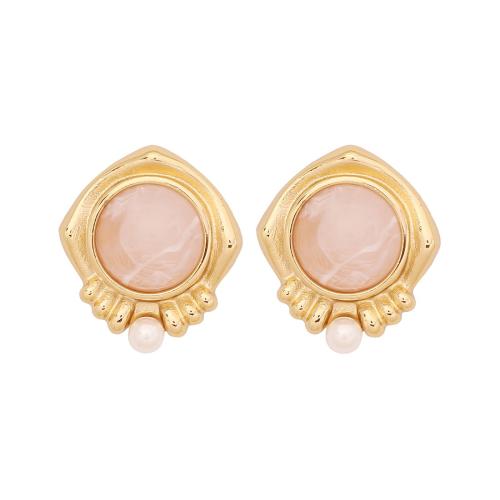 Roestvrij staal Stud Earrings, 304 roestvrij staal, met Hars & Plastic Pearl, plated, mode sieraden & voor vrouw, meer kleuren voor de keuze, Verkocht door pair