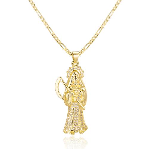 Collier en laiton cubique Zircon Micro Pave, avec 55mm chaînes de rallonge, Plaqué d'or 14K, bijoux de mode & pavé de micro zircon & pour femme, Longueur 505 mm, Vendu par PC