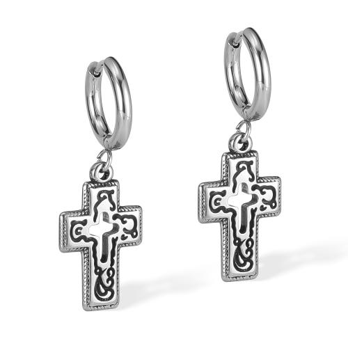 Earring Buail Huggie, 304 Cruach dhosmálta, Cross, plátáilte, jewelry faisin & unisex & log, dath bunaidh, Díolta De réir Péire