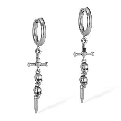 Huggie Hoop Drop Earring 304 Stainless Steel Cross plated fashion jewelry & Unisex original color Sold By Pair