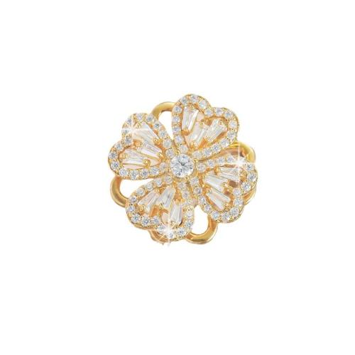 Cubic Zirconia Micro Pave Brass Ring Flower plated rotatable & micro pave cubic zirconia & for woman golden Sold By PC