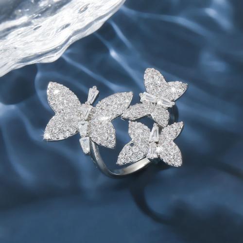 Cubic Zirconia Micro Pave Brass Ring Butterfly plated fashion jewelry & micro pave cubic zirconia & for woman silver color Sold By PC