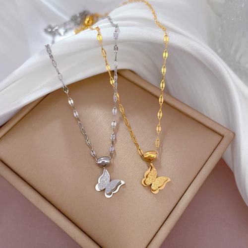 Titanium Steel Necklace Butterfly Vacuum Ion Plating for woman Length Approx 21-50 cm Sold By PC