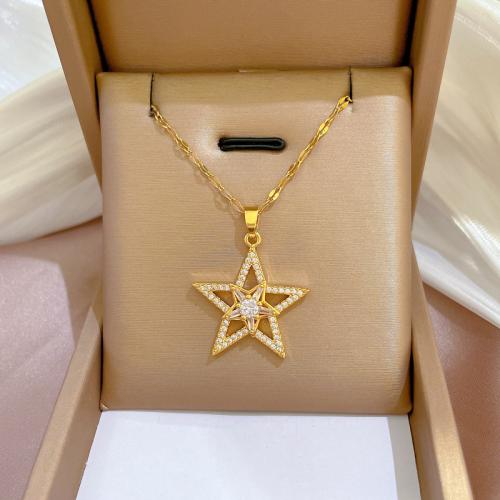 Titanium Steel Necklace with Brass Star plated micro pave cubic zirconia & for woman gold Length Approx 21-50 cm Sold By PC