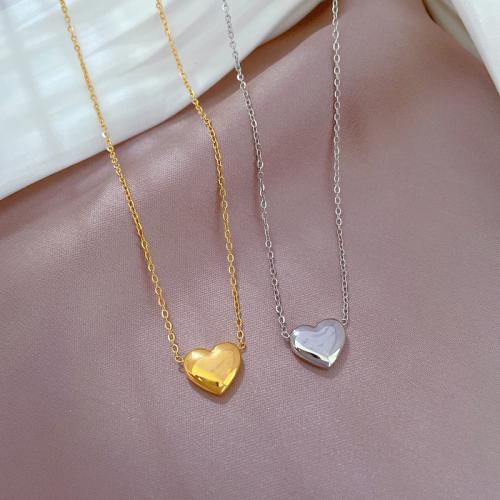 Titanium Steel Necklace Heart Vacuum Ion Plating micro pave cubic zirconia & for woman Length Approx 21-50 cm Sold By PC