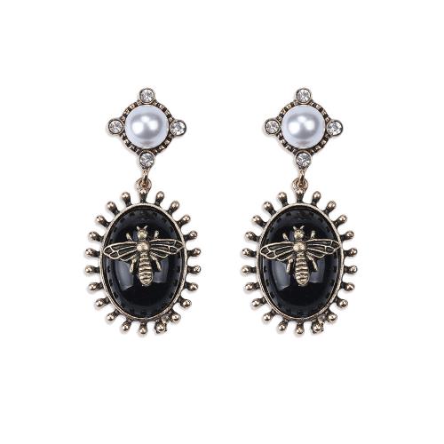 Zinc Alloy Stud Earring with Plastic Pearl & Acrylic plated for woman & with rhinestone Sold By Pair