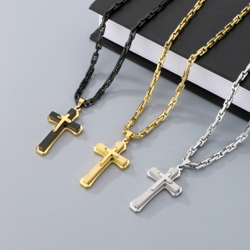 Stainless Steel Jewelry Necklace 304 Stainless Steel Cross Vacuum Ion Plating & for man Sold By PC