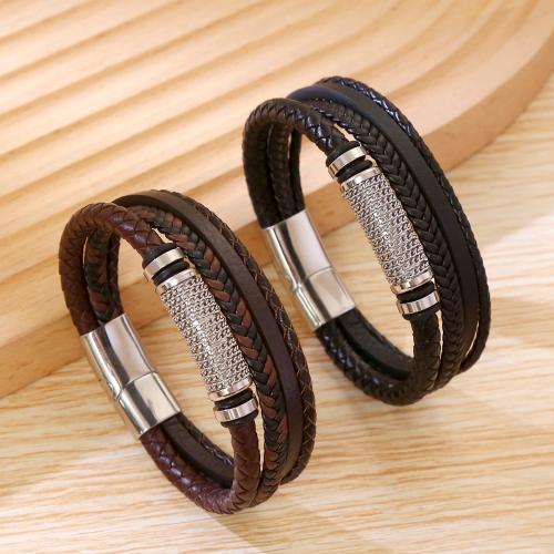 PU Leather Cord Bracelets Vacuum Ion Plating for man Sold By PC