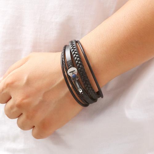 Bracelets cordon PU, cuir PU, avec Gemme synthétique, pour homme, Vendu par PC