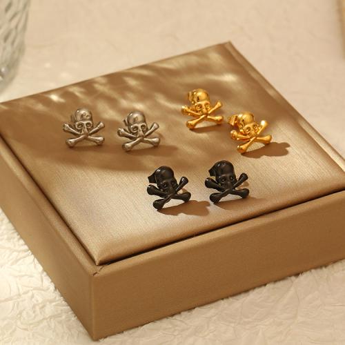 Stainless Steel Stud Earrings 304 Stainless Steel Skull Vacuum Ion Plating Unisex Sold By Pair