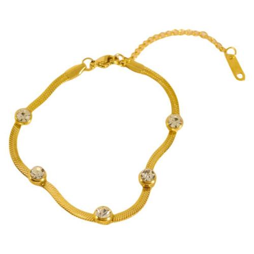 Pulseira  de jóias de aço inox, Aço inoxidável 304, with 5cm extender chain, joias de moda & para mulher & com strass, dourado, comprimento Aprox 18 cm, vendido por PC