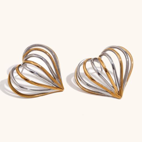 Stainless Steel Stud Earrings 304 Stainless Steel Heart plated for woman Sold By Pair