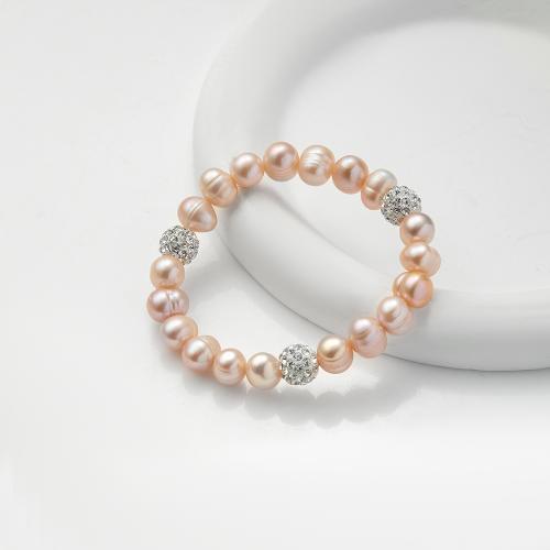 Freshwater Cultured Pearl Bracelet Freshwater Pearl & for woman & with rhinestone Length 21 cm Sold By PC