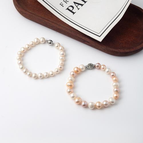 Freshwater Cultured Pearl Bracelet Freshwater Pearl & for woman & with rhinestone Length 18.5 cm Sold By PC