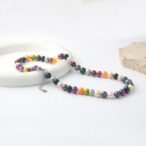 Natural Freshwater Pearl Necklace for woman multi-colored Length 43 cm Sold By PC