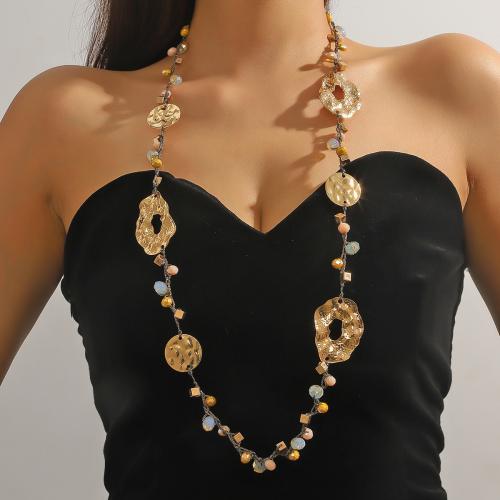 Zinc Alloy Jewelry Necklace with Gemstone & Crystal with 7cm extender chain gold color plated fashion jewelry Champagne nickel lead & cadmium free Length 96 cm Sold By PC