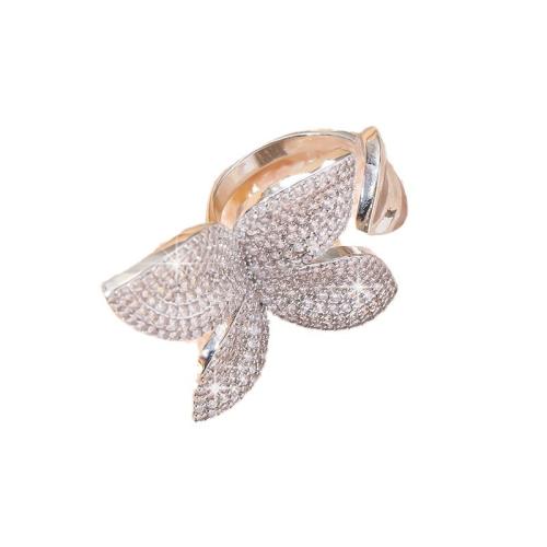 Cubic Zirconia Micro Pave Brass Ring Four Leaf Clover plated fashion jewelry & micro pave cubic zirconia & for woman silver color Sold By PC