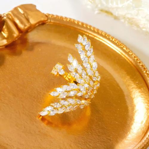 Cubic Zirconia Micro Pave Brass Ring Leaf plated fashion jewelry & micro pave cubic zirconia & for woman Sold By PC