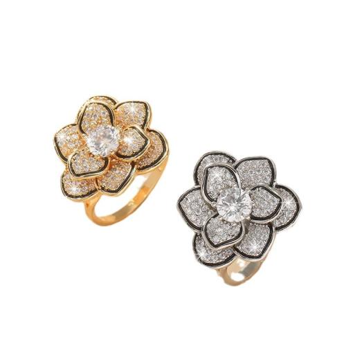 Cubic Zircon Messing fingerring, med Cubic Zirconia, Flower, forgyldt, mode smykker & for kvinde, flere farver til valg, Solgt af PC