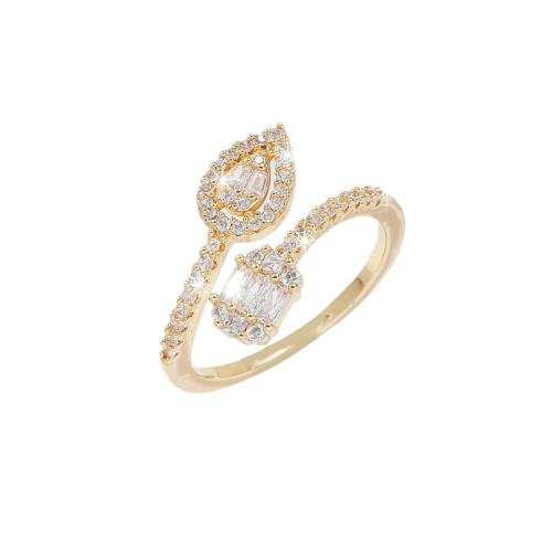 Cúbicos Circonia Micro Pave anillo de latón, metal, chapado, Joyería & micro arcilla de zirconia cúbica & para mujer, dorado, Vendido por UD