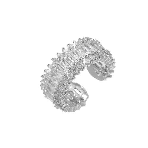 Cúbicos Circonia Micro Pave anillo de latón, metal, chapado, Joyería & micro arcilla de zirconia cúbica & para mujer, plateado, Vendido por UD