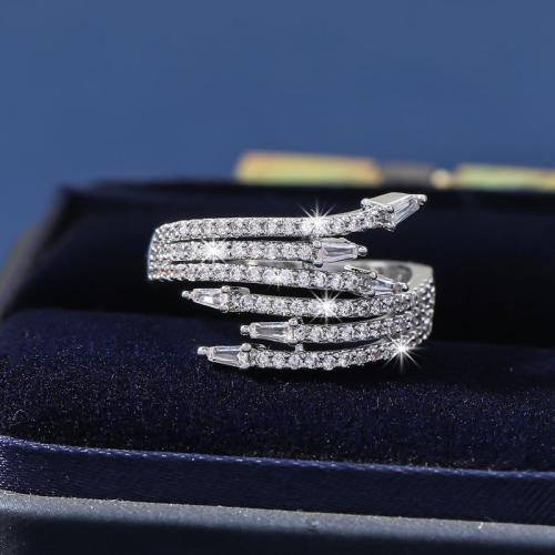 Cubique anneau en laiton Circonia Micro Pave, Placage, multicouche & pavé de micro zircon & pour femme, argent, Vendu par PC