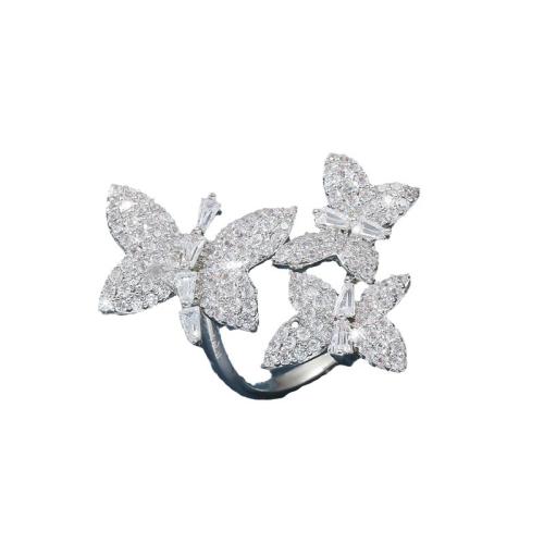 Cubic Zirconia Micro Pave Brass Ring Butterfly plated fashion jewelry & micro pave cubic zirconia & for woman silver color Sold By PC