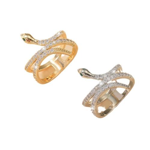 Cubic Zirconia Micro Pave Brass Ring Snake plated & micro pave cubic zirconia & for woman Sold By PC