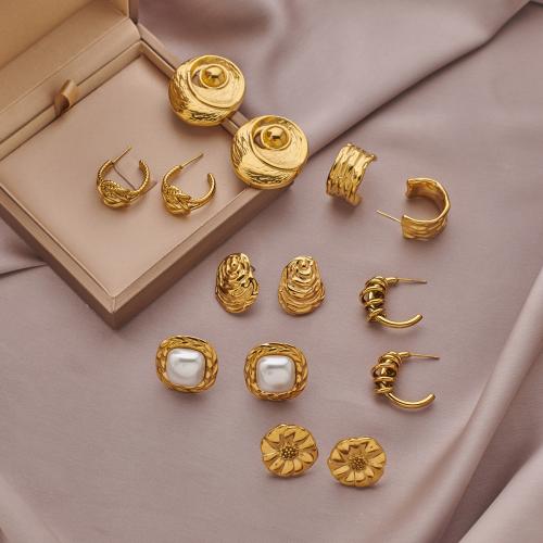 Stainless Steel Stud Earrings 304 Stainless Steel 18K gold plated fashion jewelry & for woman Sold By Pair