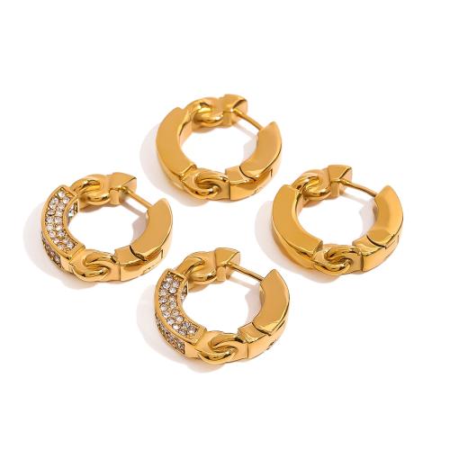 Stainless Steel Lever Terug Earring, 304 roestvrij staal, plated, verschillende stijlen voor de keuze & voor vrouw & met strass, gouden, Verkocht door pair