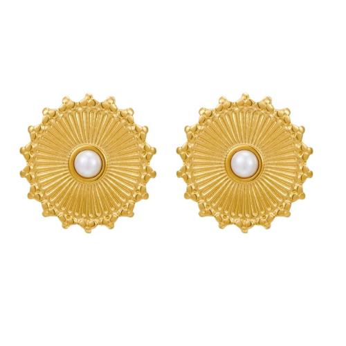 Stainless Steel Stud Earrings 304 Stainless Steel Flower 18K gold plated fashion jewelry & for woman Sold By Pair