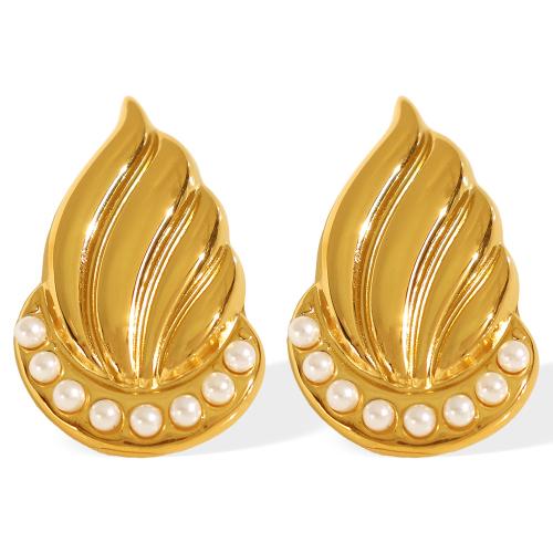 Stainless Steel Stud Earrings 304 Stainless Steel with Plastic Pearl plated fashion jewelry & for woman Sold By Pair