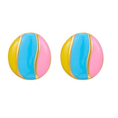 Stainless Steel Stud Earrings 304 Stainless Steel Round 18K gold plated fashion jewelry & for woman & enamel Sold By Pair