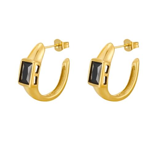 Stainless Steel Stud Earrings 304 Stainless Steel with Cubic Zirconia 18K gold plated fashion jewelry & for woman Sold By Pair