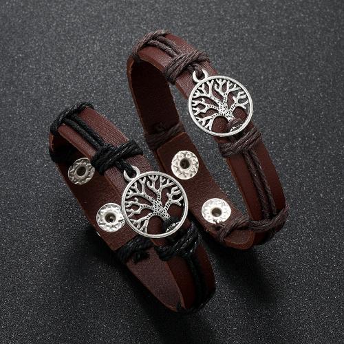 Cowhide Bracelet with Wax Cord & Zinc Alloy handmade fashion jewelry & for man Sold By PC