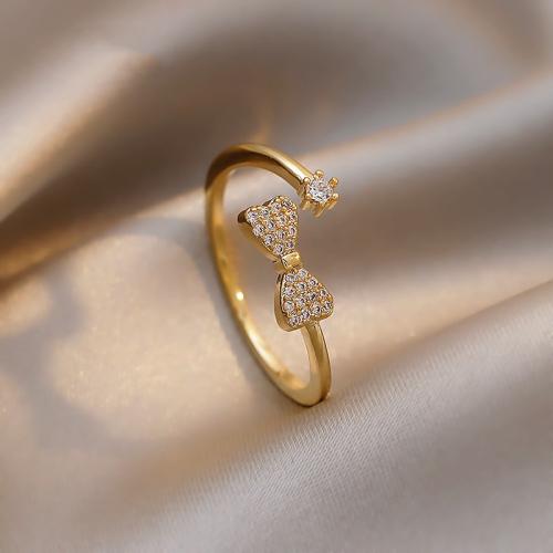 Cubic Zirconia Micro Pave Brass Ring Bowknot plated micro pave cubic zirconia & for woman gold Sold By PC