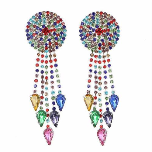 Ottone stallone orecchino, placcato, per la donna & con strass, multi-colore, 70x20mm, Venduto da coppia