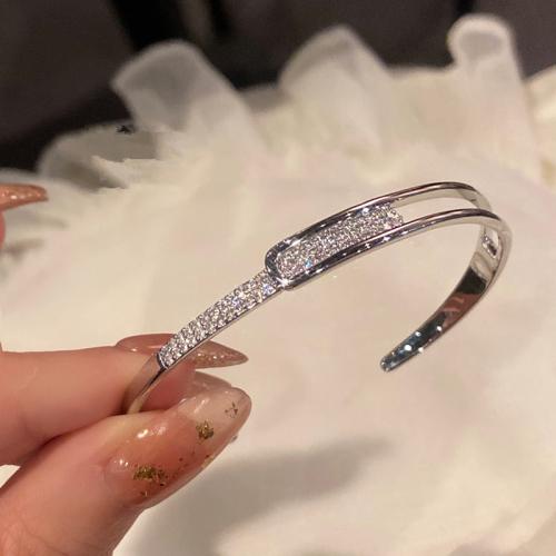 Cubic Zirconia Micro Pave Brass Bracelet plated micro pave cubic zirconia & for woman silver color Inner Approx 55mm Sold By PC